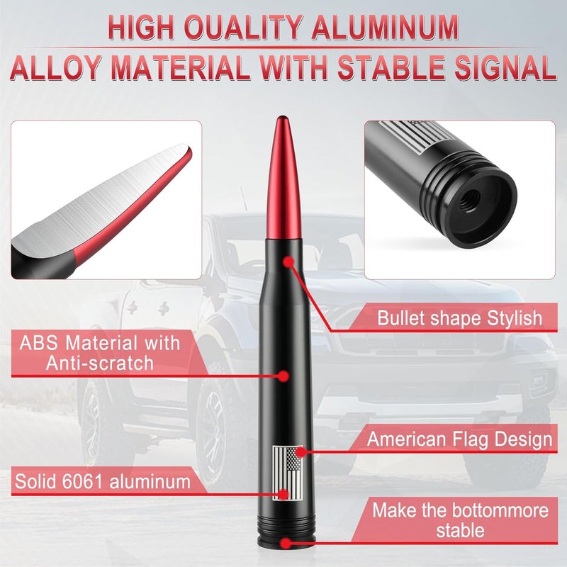 BJSIA American Flag Car Antenna for Truck with Valve Stem Caps - Universal Compatible with Ford, Dodge, Chevrolet, GMC, Jeep, Toyota Truck Car Accessories, Heavy Duty Pickup Trucks Accessories - Red - Image 3